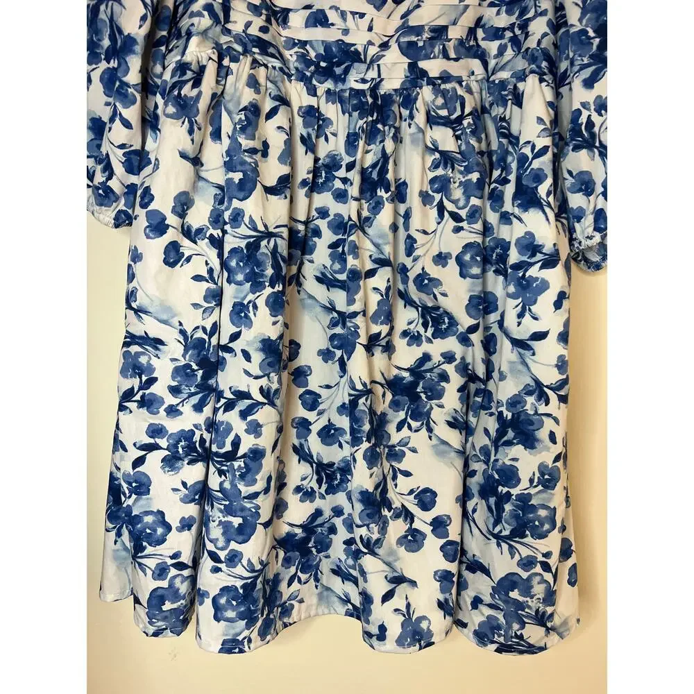 A&F Abercrombie and Fitch Emerson Ruched Puff Sleeve Floral Poplin Mini Dress - Picture 7 of 14